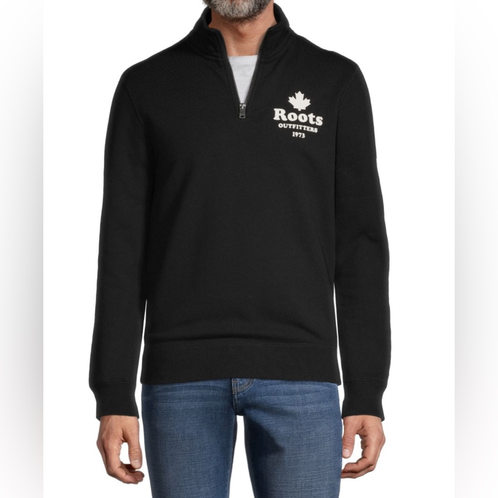 Roots Canada 1973 Quarter Zip Fleece Sweatshirt Black Men's Medium
